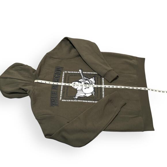 True Religion Buddha Logo Full Zip Up Hoodie Olive Sweatshirt Men's Size Large - Picture 7 of 7